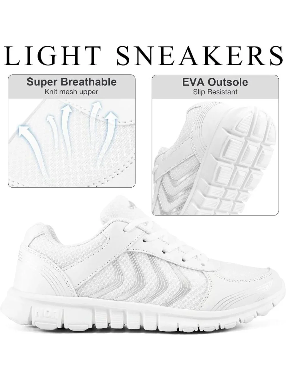 Women's White Lightweight Non Slip Mesh Breathable Casual Walking Sneakers
